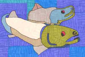 Artwork by Erik David Behnke of two salmon swimming